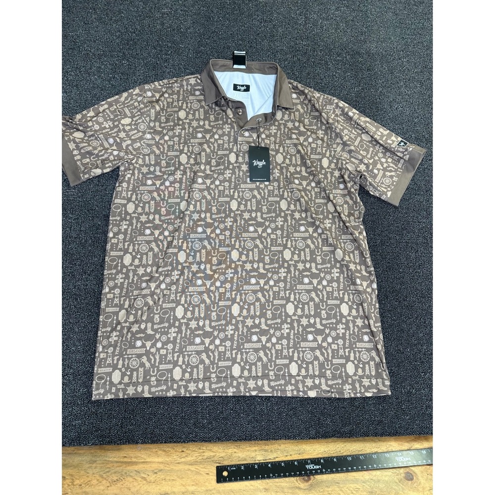 Waggle Mens Outlaw Polo Shirt Brown Western Cowboy Print Performance XL New